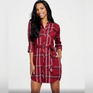 Guess red plaid shirt dress